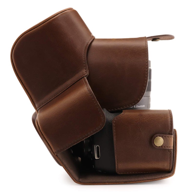 MegaGear MG1608 Ever Ready Leather Camera Case compatible with Canon EOS Rebel T7 (18-55mm), 2000D (18-55mm) - Dark Brown - Image 3